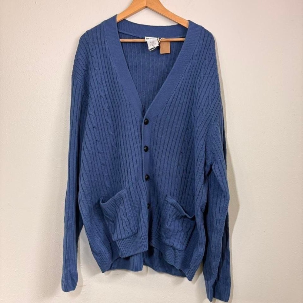 Vintage John Blair Men's XXL Blue Ribbed Preppy Cardigan Grandpacore Casual